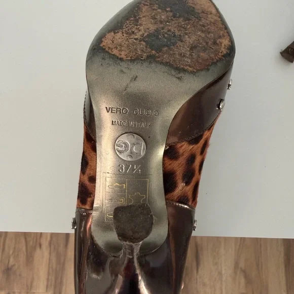 Dolce & Gabbana Leopard-Print Pointed Studded Pumps - Brown & Metallic - Picture 6 of 6